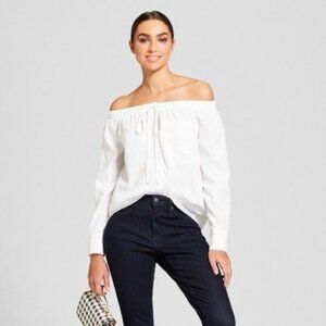 EUC RARE Vintage Mossimo Button-Down Off-the-Shoulder White Blouse